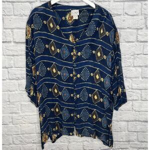 Vintage D2NY Textured Short Sleeve Shirt Womens 2X Button Front Textured Blue